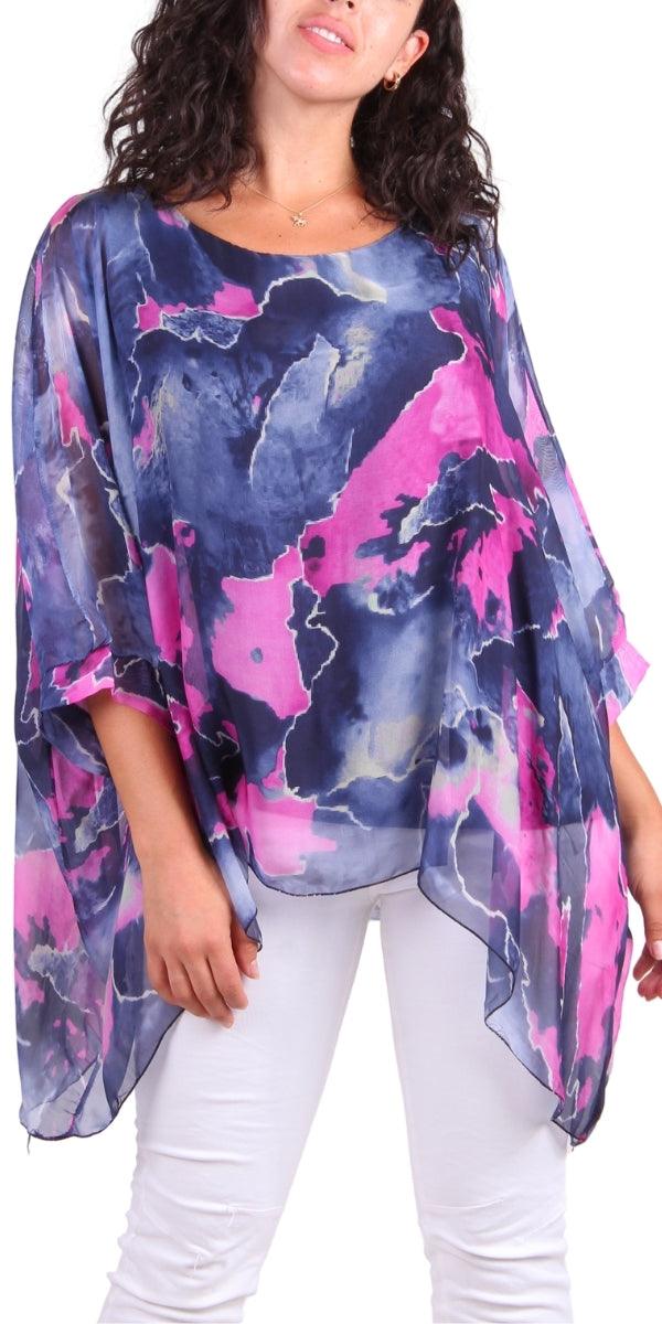 Seta Digital Marble Print Kaftan - Gigi Moda - Made in Italy # Blouse, gigi moda, italian silk blouse, Kaftan, Made in Italy, Marble, marbled print, OS, resort, resort wear, Silk, silk blouse