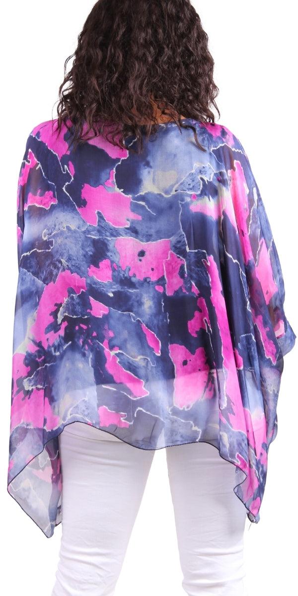 Seta Digital Marble Print Kaftan - Gigi Moda - Made in Italy # Blouse, gigi moda, italian silk blouse, Kaftan, Made in Italy, Marble, marbled print, OS, resort, resort wear, Silk, silk blouse