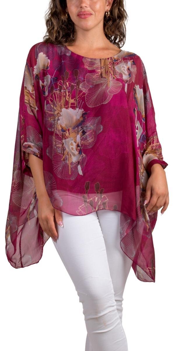 Seta Fall Floral Kaftan - Shop Gigi Moda - Made in Italy # 100% Silk, Blouse, floral, floral design, Floral Print, gigi moda, italian silk blouse, Kaftan, Made in Italy, OS, resort, resort wear, Silk, silk blouse