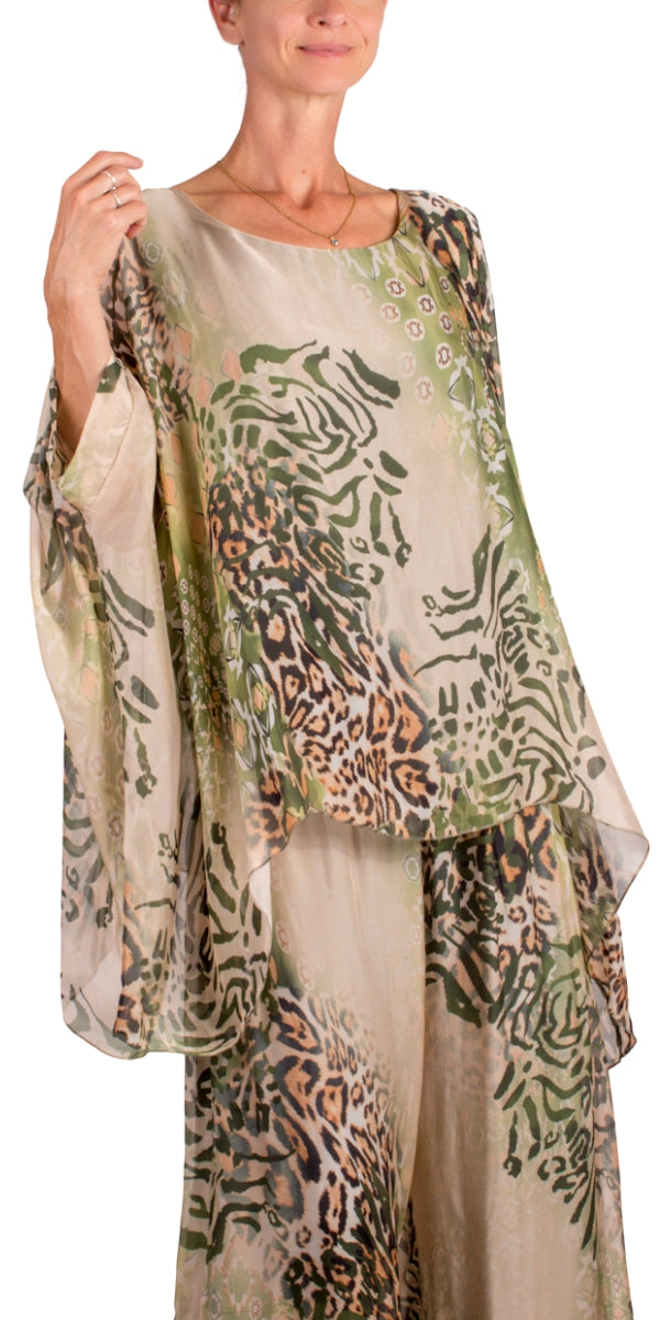 Seta Congo Kaftan - Gigi Moda - Made in Italy # animal print, Blouse, gigi moda, italian silk blouse, Jaguar print, jungle, Kaftan, Made in Italy, OS, resort, resort wear, Silk, silk blouse