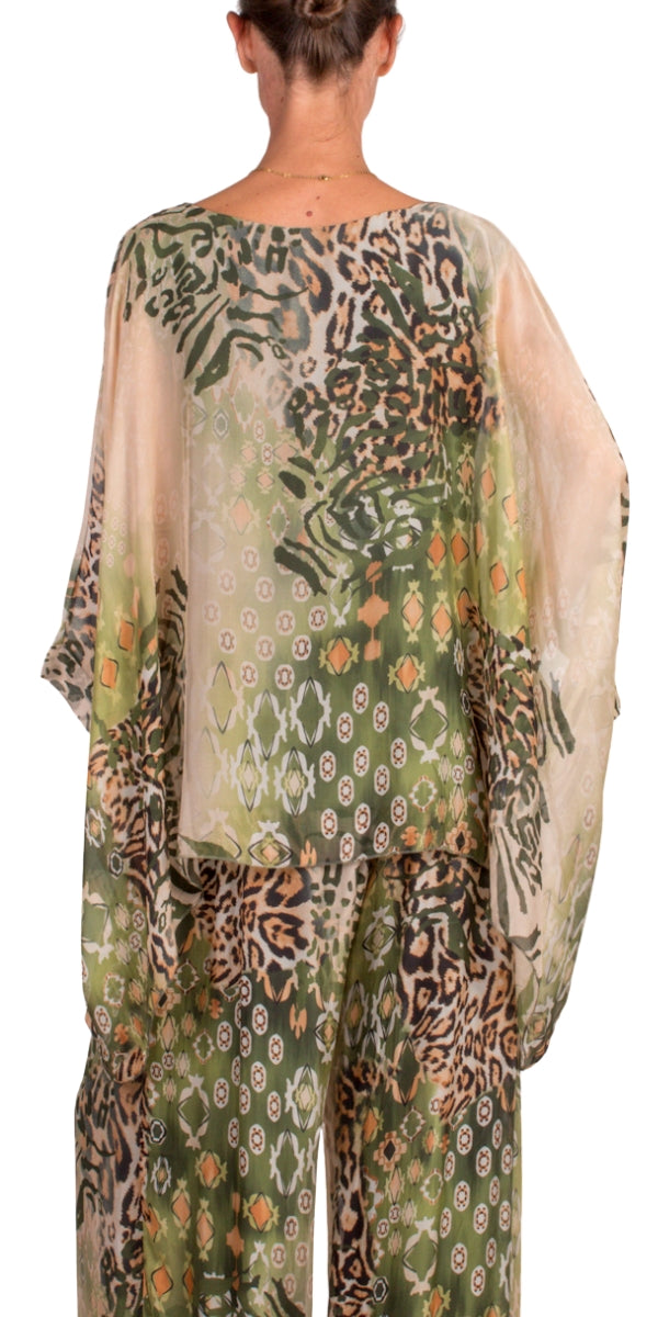 Seta Congo Kaftan - Gigi Moda - Made in Italy # animal print, Blouse, gigi moda, italian silk blouse, Jaguar print, jungle, Kaftan, Made in Italy, OS, resort, resort wear, Silk, silk blouse