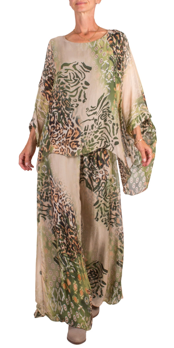 Seta Congo Kaftan - Gigi Moda - Made in Italy # animal print, Blouse, gigi moda, italian silk blouse, Jaguar print, jungle, Kaftan, Made in Italy, OS, resort, resort wear, Silk, silk blouse