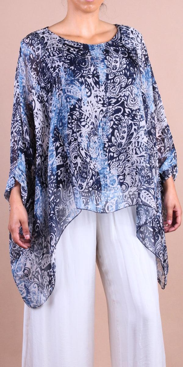 Seta Paisley Print Kaftan - Gigi Moda - Made in Italy # Blouse, gigi moda, italian silk blouse, Kaftan, Made in Italy, OS, paisley, paisley print, resort, resort wear, Silk, silk blouse