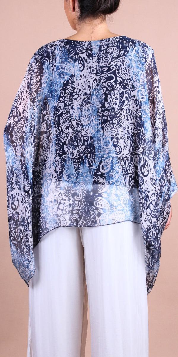 Seta Paisley Print Kaftan - Gigi Moda - Made in Italy # Blouse, gigi moda, italian silk blouse, Kaftan, Made in Italy, OS, paisley, paisley print, resort, resort wear, Silk, silk blouse