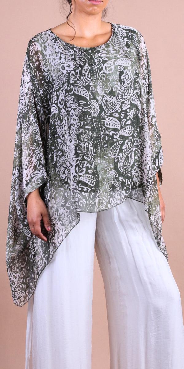 Seta Paisley Print Kaftan - Gigi Moda - Made in Italy # Blouse, gigi moda, italian silk blouse, Kaftan, Made in Italy, OS, paisley, paisley print, resort, resort wear, Silk, silk blouse
