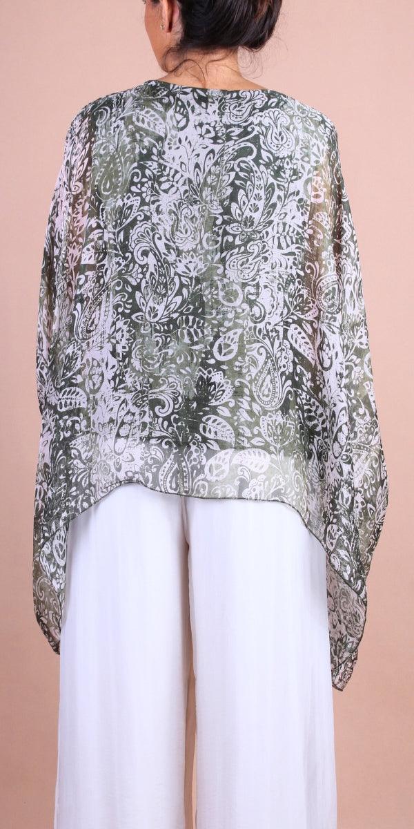 Seta Paisley Print Kaftan - Gigi Moda - Made in Italy # Blouse, gigi moda, italian silk blouse, Kaftan, Made in Italy, OS, paisley, paisley print, resort, resort wear, Silk, silk blouse
