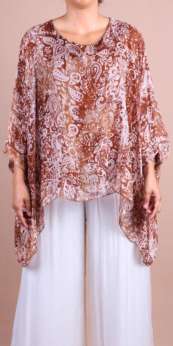 Seta Paisley Print Kaftan - Gigi Moda - Made in Italy # Blouse, gigi moda, italian silk blouse, Kaftan, Made in Italy, OS, paisley, paisley print, resort, resort wear, Silk, silk blouse