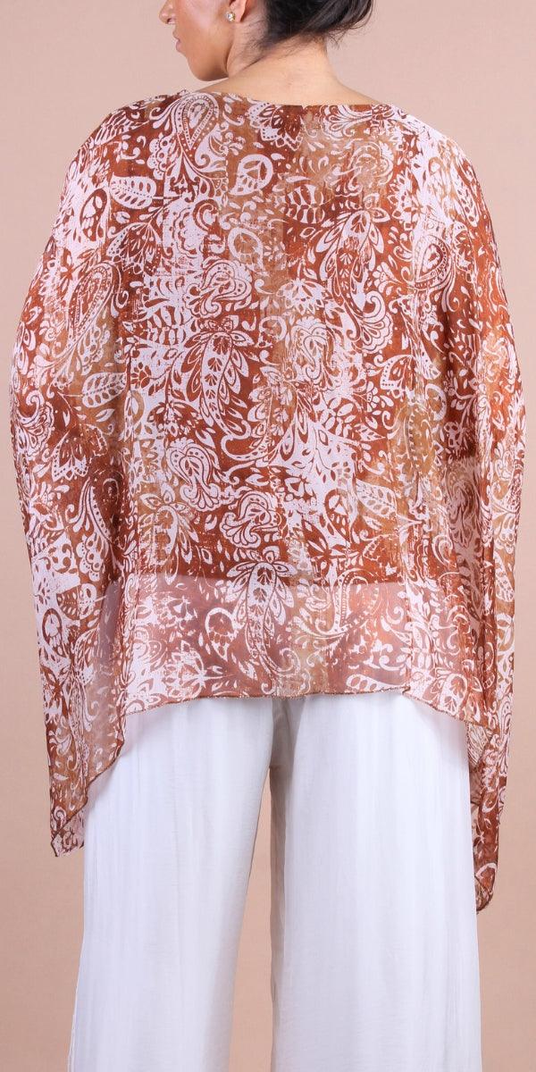 Seta Paisley Print Kaftan - Gigi Moda - Made in Italy # Blouse, gigi moda, italian silk blouse, Kaftan, Made in Italy, OS, paisley, paisley print, resort, resort wear, Silk, silk blouse