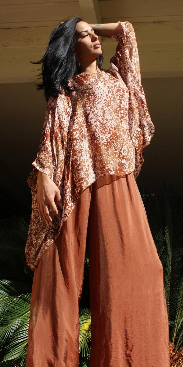 Seta Paisley Print Kaftan - Gigi Moda - Made in Italy # Blouse, gigi moda, italian silk blouse, Kaftan, Made in Italy, OS, paisley, paisley print, resort, resort wear, Silk, silk blouse