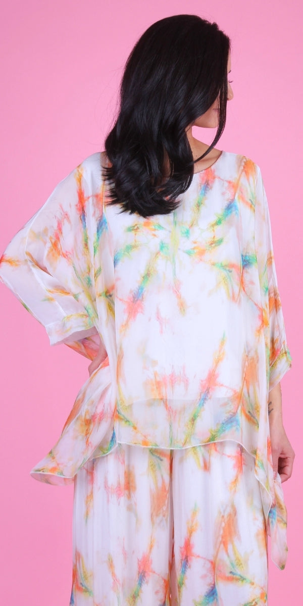 Seta Tinta Kaftan - Gigi Moda - Made in Italy # Abstract, abstract print, Blouse, gigi moda, italian silk blouse, Kaftan, Made in Italy, OS, resort, resort wear, Silk, silk blouse, Tie Dye