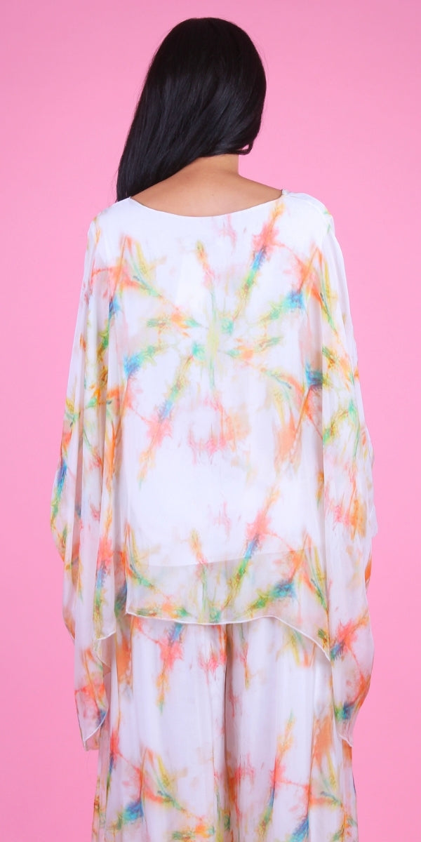 Seta Tinta Kaftan - Gigi Moda - Made in Italy # Abstract, abstract print, Blouse, gigi moda, italian silk blouse, Kaftan, Made in Italy, OS, resort, resort wear, Silk, silk blouse, Tie Dye