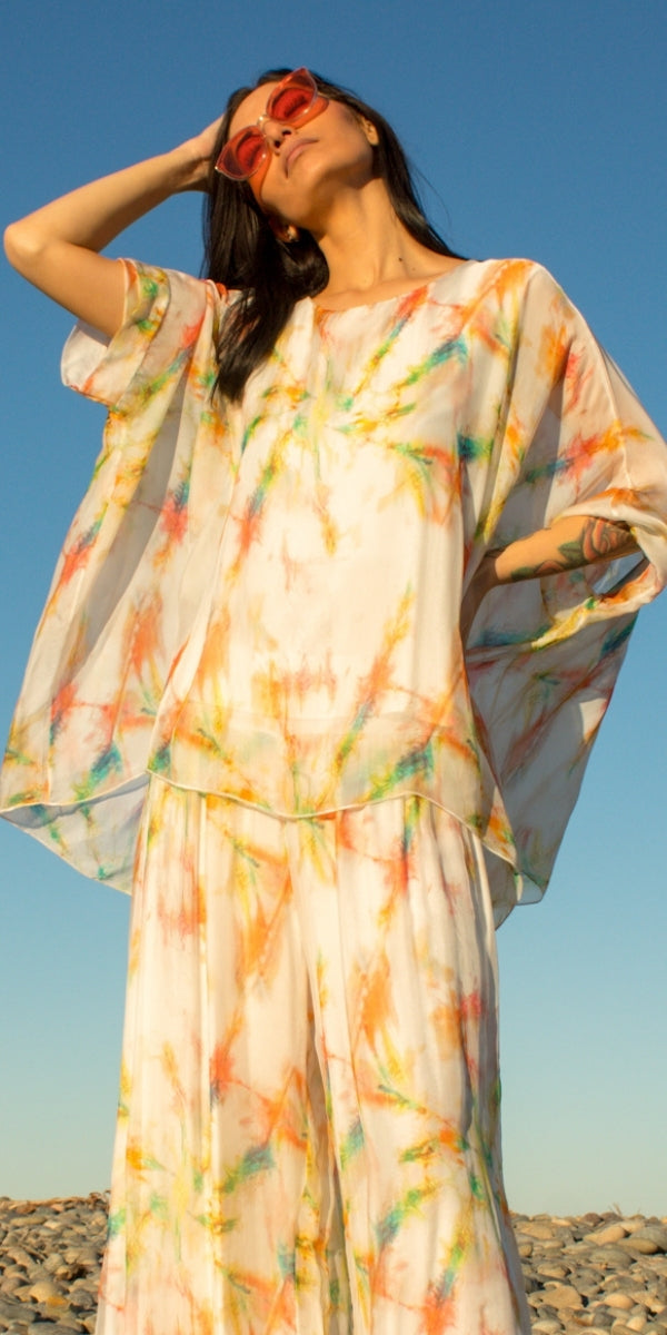 Seta Tinta Kaftan - Gigi Moda - Made in Italy # Abstract, abstract print, Blouse, gigi moda, italian silk blouse, Kaftan, Made in Italy, OS, resort, resort wear, Silk, silk blouse, Tie Dye