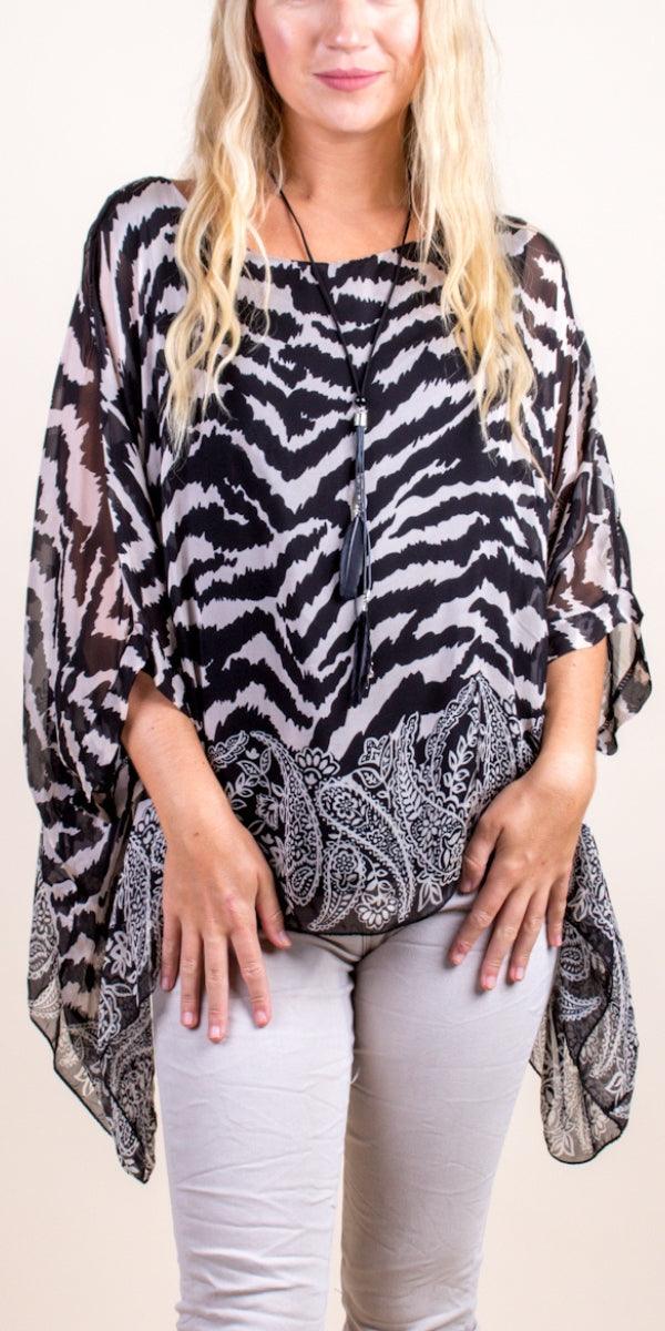 Seta Unica Kaftan - Gigi Moda - Made in Italy # 100% Silk, animal print, Blouse, gigi moda, italian silk blouse, Kaftan, Made in Italy, maxretail, OS, resort, resort wear, Silk, silk blouse