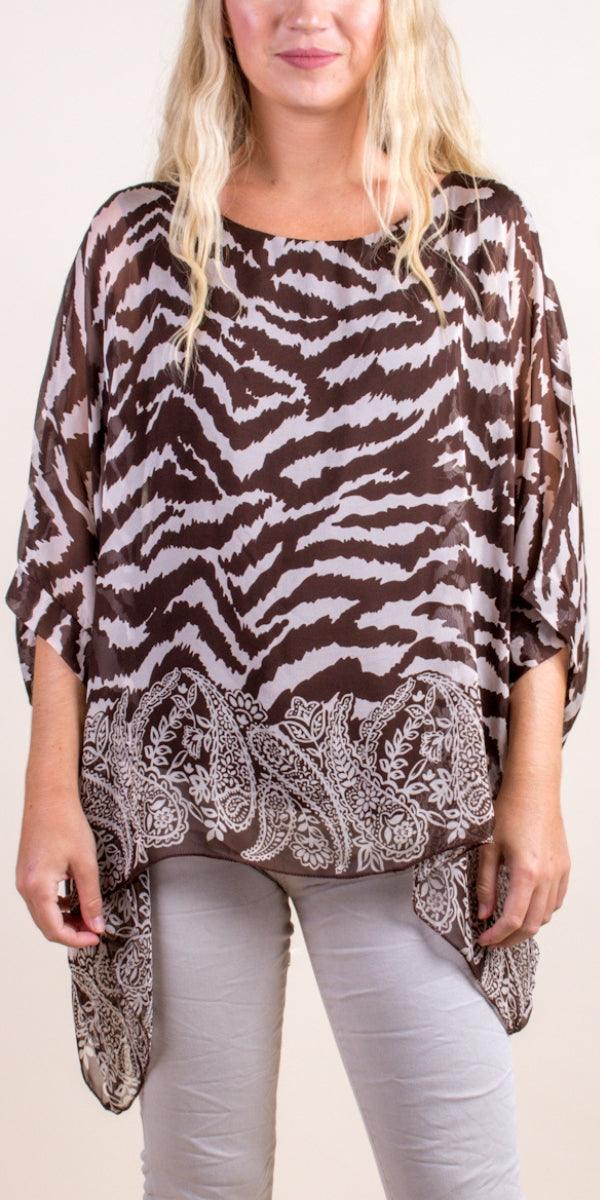 Seta Unica Kaftan - Gigi Moda - Made in Italy # 100% Silk, animal print, Blouse, gigi moda, italian silk blouse, Kaftan, Made in Italy, maxretail, OS, resort, resort wear, Silk, silk blouse