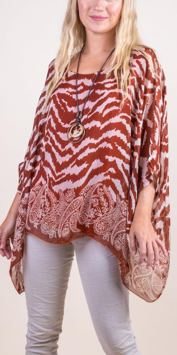 Seta Unica Kaftan - Gigi Moda - Made in Italy # 100% Silk, animal print, Blouse, gigi moda, italian silk blouse, Kaftan, Made in Italy, maxretail, OS, resort, resort wear, Silk, silk blouse