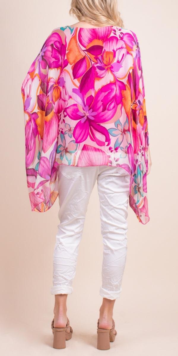 Seta Botanical Kaftan - Gigi Moda - Made in Italy # 100% Silk, Blouse, floral, floral design, floral pattern, Floral Print, gigi moda, italian silk blouse, Kaftan, Made in Italy, Multi Floral Print, OS, resort, resort wear, Silk, silk blouse