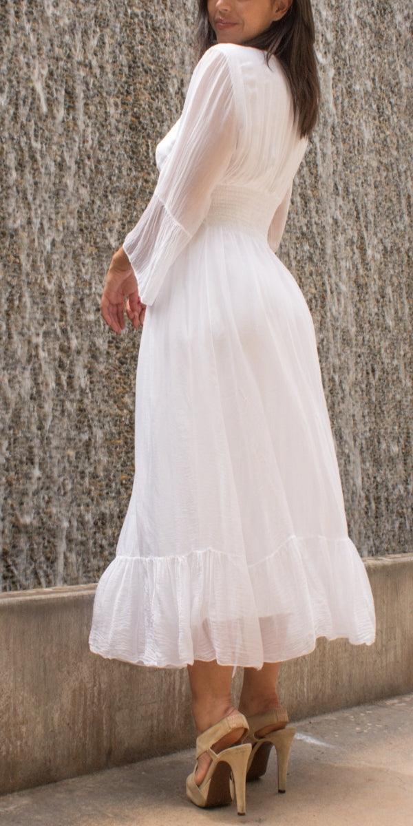 Imperia Silk Dress - Gigi Moda - Made in Italy # Dress, Gigi Moda, Made in Italy, Maxi Dress, rehearsal dinner dress, ruched, ruffles, RUFFLES DRESS, Silk, wedding dress