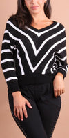 Chevron Batwing Sweater - Gigi Moda - Made in Italy # batwing, chevron print, double v neck, fall sweater, Gigi Moda, Knit, knit sweater, Made in Italy, Sweater, V Neck