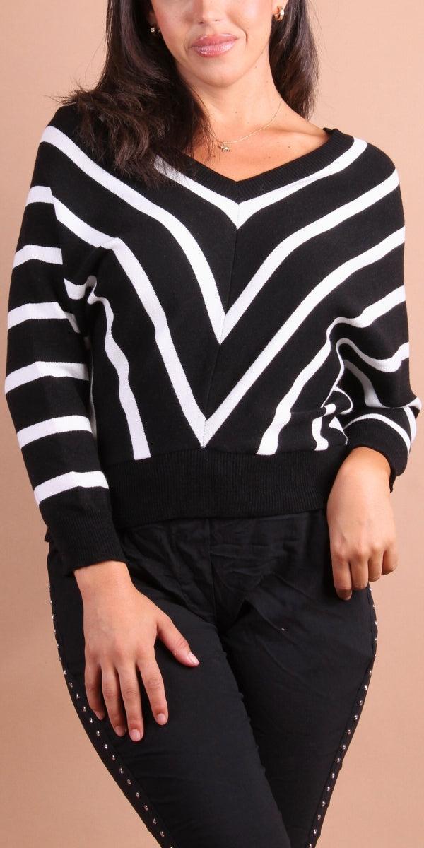 Chevron Batwing Sweater - Gigi Moda - Made in Italy # batwing, chevron print, double v neck, fall sweater, Gigi Moda, Knit, knit sweater, Made in Italy, Sweater, V Neck