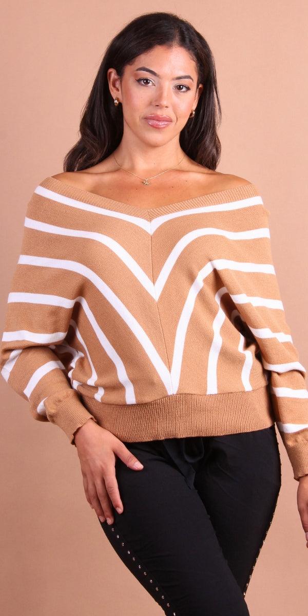 Chevron Batwing Sweater - Gigi Moda - Made in Italy # batwing, chevron print, double v neck, fall sweater, Gigi Moda, Knit, knit sweater, Made in Italy, Sweater, V Neck