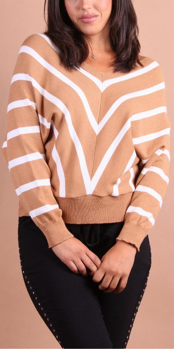 Chevron Batwing Sweater - Gigi Moda - Made in Italy # batwing, chevron print, double v neck, fall sweater, Gigi Moda, Knit, knit sweater, Made in Italy, Sweater, V Neck