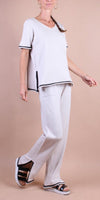 Agiato Two-Piece Set - Gigi Moda - Made in Italy # comfy set, Gigi Moda, loungewear, Made in Italy, matching set, one size, Pants, resort, resort wear, short sleeve, short sleeve top, side slit, Two Piece, WIDE LEG