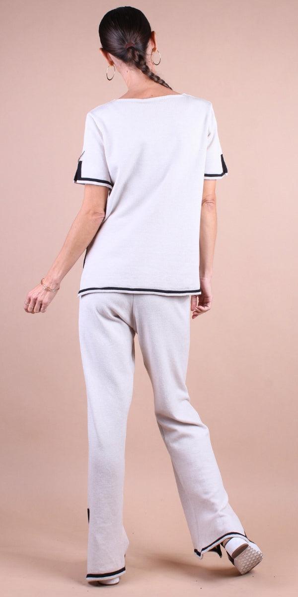 Agiato Two-Piece Set - Gigi Moda - Made in Italy # comfy set, Gigi Moda, loungewear, Made in Italy, matching set, one size, Pants, resort, resort wear, short sleeve, short sleeve top, side slit, Two Piece, WIDE LEG