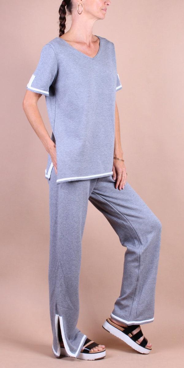 Agiato Two-Piece Set - Gigi Moda - Made in Italy # comfy set, Gigi Moda, loungewear, Made in Italy, matching set, one size, Pants, resort, resort wear, short sleeve, short sleeve top, side slit, Two Piece, WIDE LEG