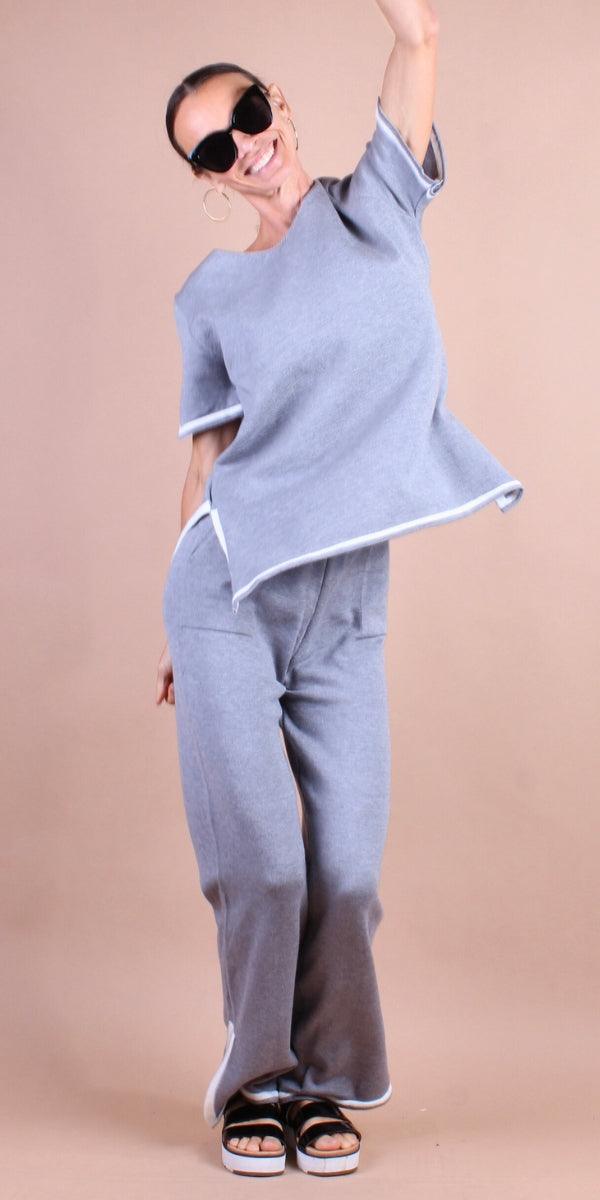 Agiato Two-Piece Set - Gigi Moda - Made in Italy # comfy set, Gigi Moda, loungewear, Made in Italy, matching set, one size, Pants, resort, resort wear, short sleeve, short sleeve top, side slit, Two Piece, WIDE LEG