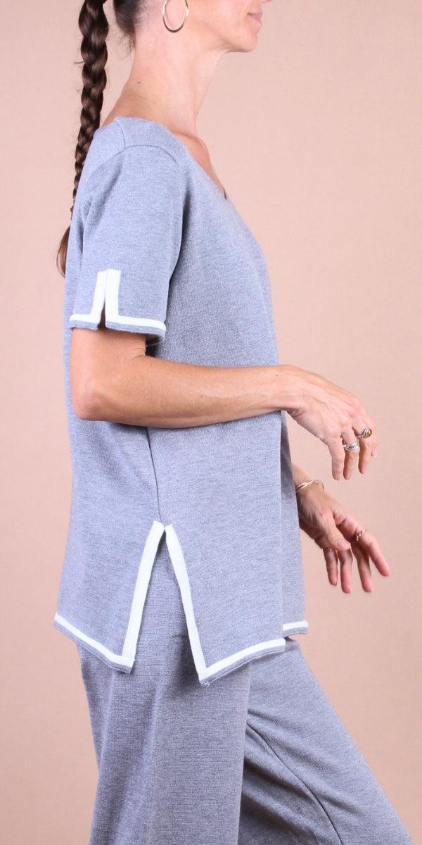 Agiato Two-Piece Set - Gigi Moda - Made in Italy # comfy set, Gigi Moda, loungewear, Made in Italy, matching set, one size, Pants, resort, resort wear, short sleeve, short sleeve top, side slit, Two Piece, WIDE LEG