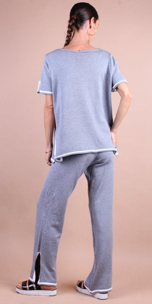 Agiato Two-Piece Set - Gigi Moda - Made in Italy # comfy set, Gigi Moda, loungewear, Made in Italy, matching set, one size, Pants, resort, resort wear, short sleeve, short sleeve top, side slit, Two Piece, WIDE LEG