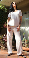 Agiato Two-Piece Set - Gigi Moda - Made in Italy # comfy set, Gigi Moda, loungewear, Made in Italy, matching set, one size, Pants, resort, resort wear, short sleeve, short sleeve top, side slit, Two Piece, WIDE LEG