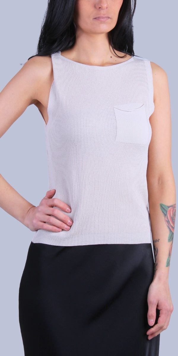 Eva Knit Top - Gigi Moda - Made in Italy # Buttons, front pocket, gigi moda, Knit, made in italy, one size, Sleeveless, tank