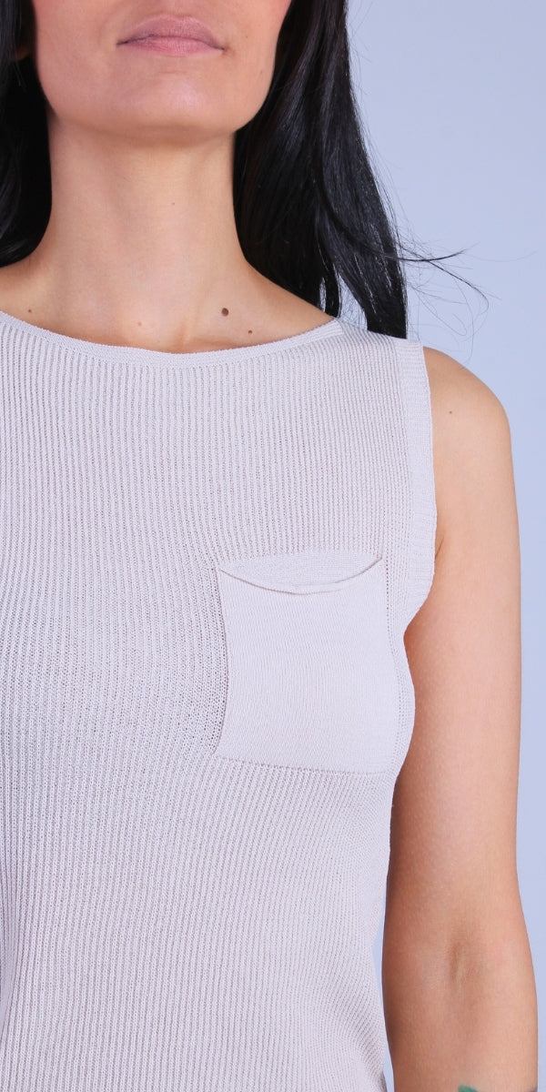 Eva Knit Top - Gigi Moda - Made in Italy # Buttons, front pocket, gigi moda, Knit, made in italy, one size, Sleeveless, tank