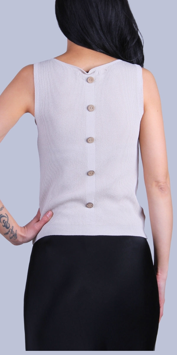 Eva Knit Top - Gigi Moda - Made in Italy # Buttons, front pocket, gigi moda, Knit, made in italy, one size, Sleeveless, tank