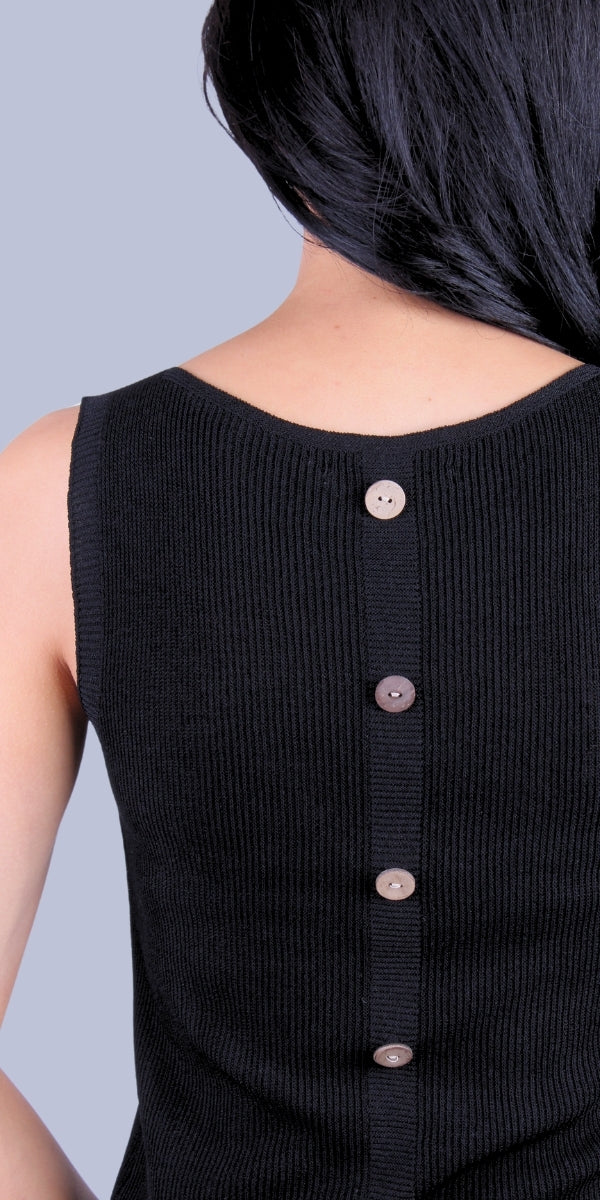 Eva Knit Top - Gigi Moda - Made in Italy # Buttons, front pocket, gigi moda, Knit, made in italy, one size, Sleeveless, tank