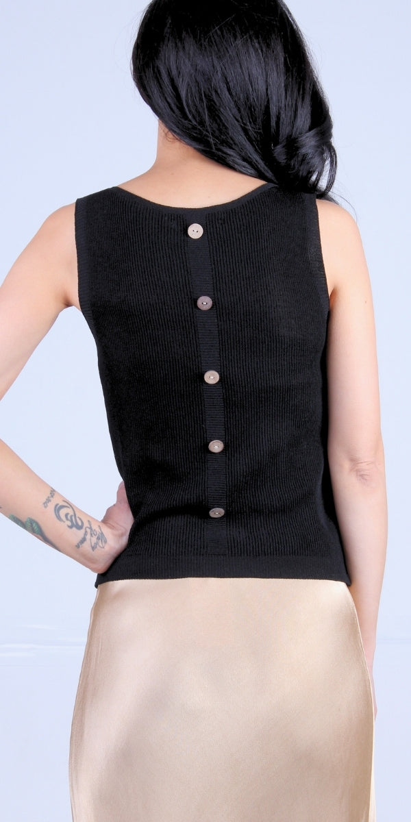 Eva Knit Top - Gigi Moda - Made in Italy # Buttons, front pocket, gigi moda, Knit, made in italy, one size, Sleeveless, tank