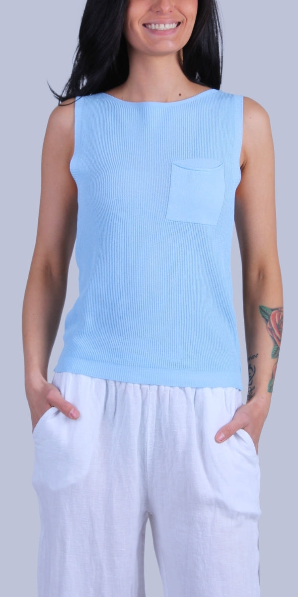 Eva Knit Top - Gigi Moda - Made in Italy # Buttons, front pocket, gigi moda, Knit, made in italy, one size, Sleeveless, tank
