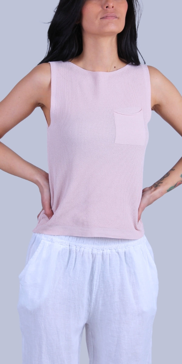 Eva Knit Top - Gigi Moda - Made in Italy # Buttons, front pocket, gigi moda, Knit, made in italy, one size, Sleeveless, tank