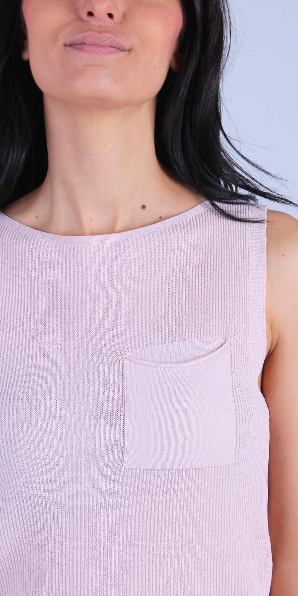 Eva Knit Top - Gigi Moda - Made in Italy # Buttons, front pocket, gigi moda, Knit, made in italy, one size, Sleeveless, tank