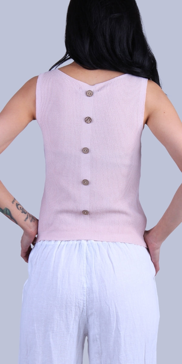 Eva Knit Top - Gigi Moda - Made in Italy # Buttons, front pocket, gigi moda, Knit, made in italy, one size, Sleeveless, tank