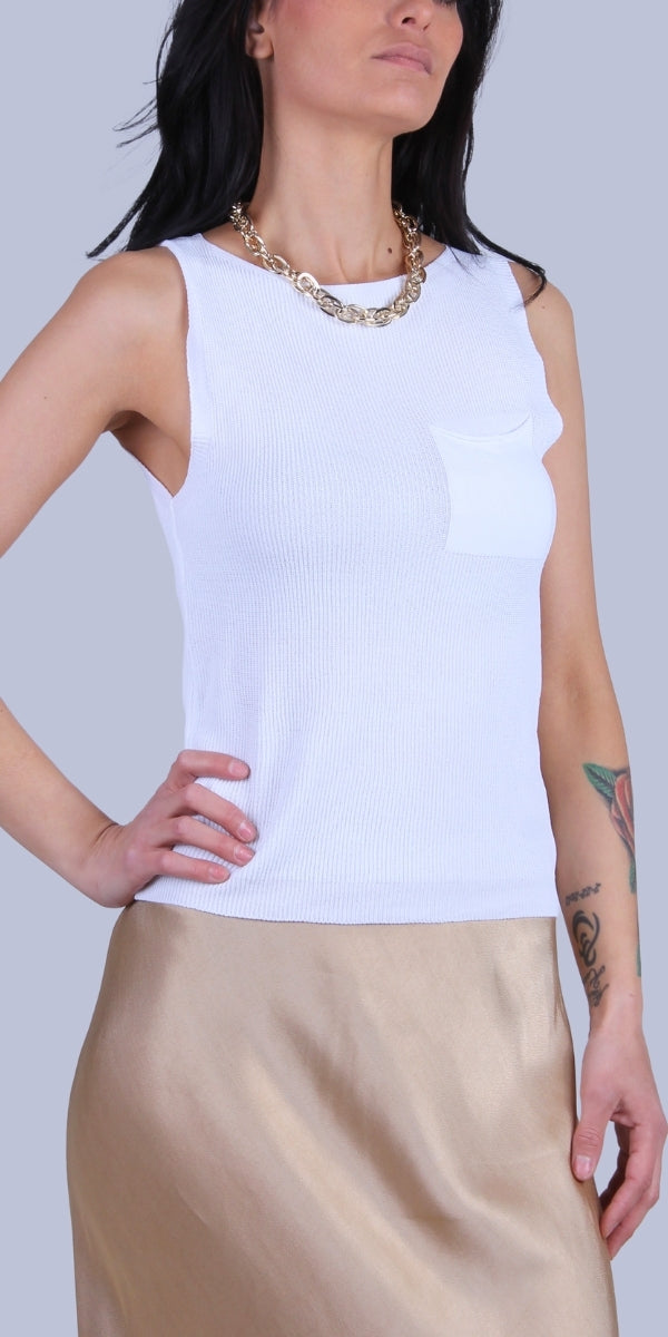 Eva Knit Top - Gigi Moda - Made in Italy # Buttons, front pocket, gigi moda, Knit, made in italy, one size, Sleeveless, tank