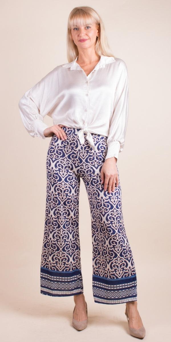 Elia Baroque Pant - Gigi Moda - Made in Italy # baroque, elastic waist, elastic waistband, Gigi Moda, Made in Italy, Pants, STRETCHY PANT, WIDE LEG