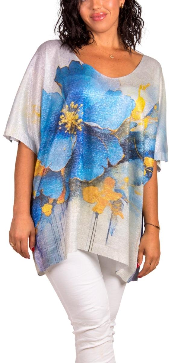 Papavero Knit Top - Gigi Moda - Made in Italy # batwing, comforatable fit, floral, floral design, Floral Print, flower print, Flowers, Gigi Moda, Knit, lurex, made in italy, shop gigi moda, V Neck, womans clothing