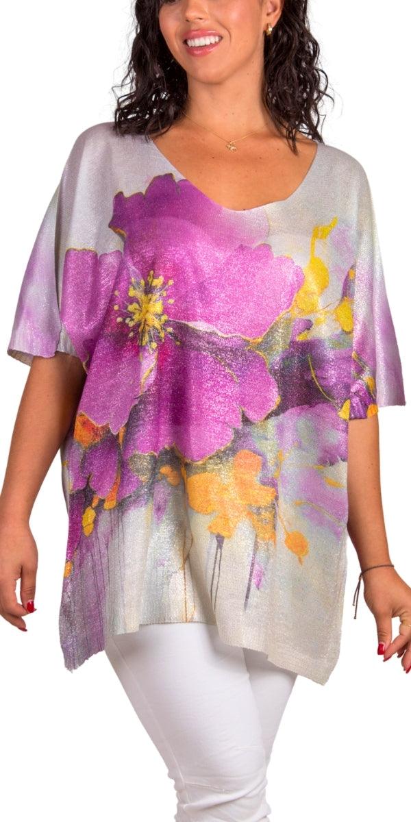 Papavero Knit Top - Gigi Moda - Made in Italy # batwing, comforatable fit, floral, floral design, Floral Print, flower print, Flowers, Gigi Moda, Knit, lurex, made in italy, shop gigi moda, V Neck, womans clothing