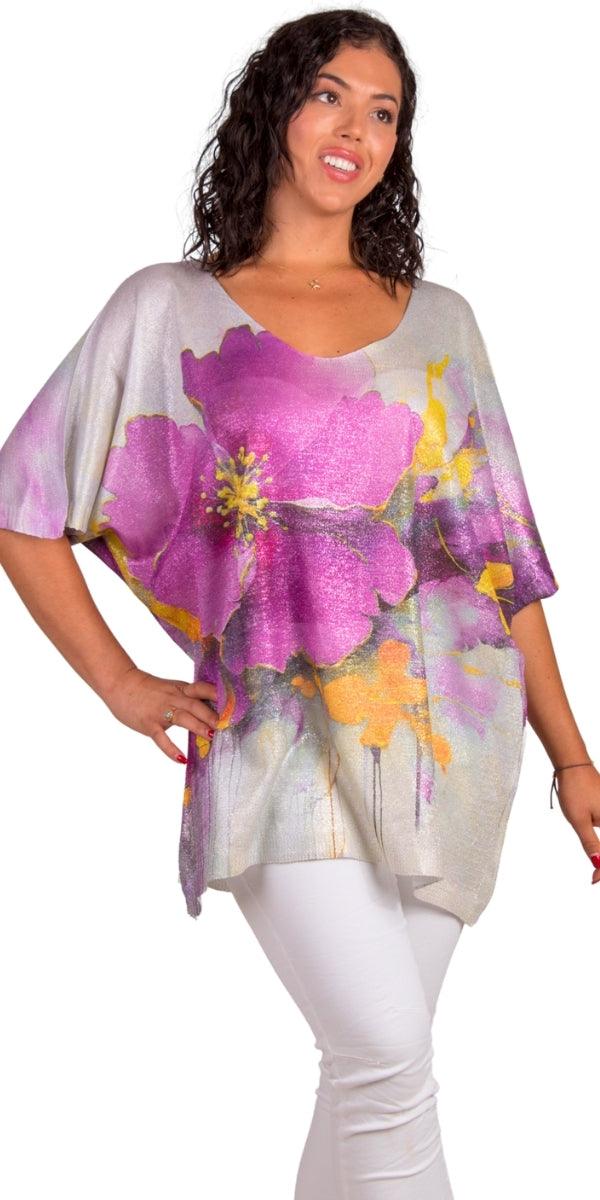 Papavero Knit Top - Gigi Moda - Made in Italy # batwing, comforatable fit, floral, floral design, Floral Print, flower print, Flowers, Gigi Moda, Knit, lurex, made in italy, shop gigi moda, V Neck, womans clothing