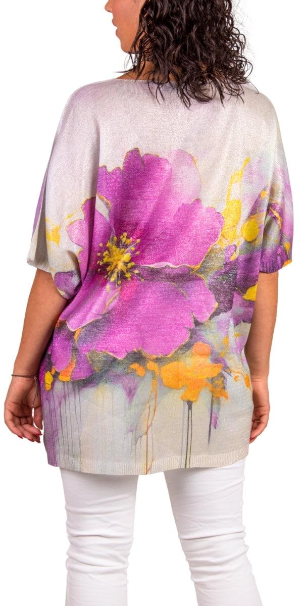 Papavero Knit Top - Gigi Moda - Made in Italy # batwing, comforatable fit, floral, floral design, Floral Print, flower print, Flowers, Gigi Moda, Knit, lurex, made in italy, shop gigi moda, V Neck, womans clothing