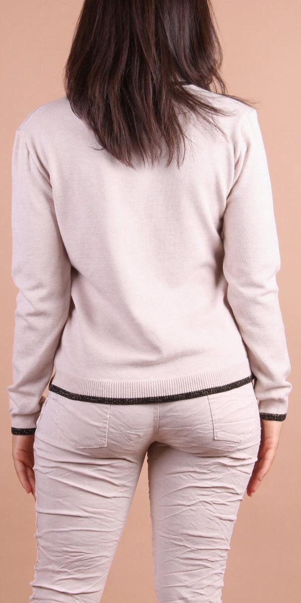 Rosa Long Sleeve Sweater - Gigi Moda - Made in Italy # crew neck, fall sweater, Gigi Moda, Knit, Long Sleeve, Made in Italy, maxretail, metallic hem, rose print, Sweater, sweater top