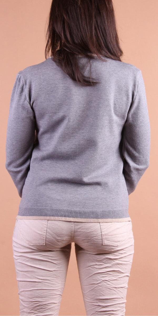 Rosa Long Sleeve Sweater - Gigi Moda - Made in Italy # crew neck, fall sweater, Gigi Moda, Knit, Long Sleeve, Made in Italy, maxretail, metallic hem, rose print, Sweater, sweater top