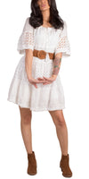 Essenza Mini Dress - Gigi Moda - Made in Italy # 100% Cotton, Crochet, crochet dress, Gigi Moda, made in italy, mini dress, Off the Shoulder, resort dress, resort wear, Tiered, TIERED RUFFLED DRESS